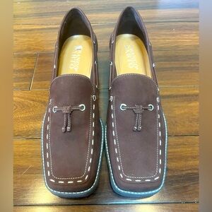 NIB Franco Sarto Beown Nubuck Loafer Wedges Size 10